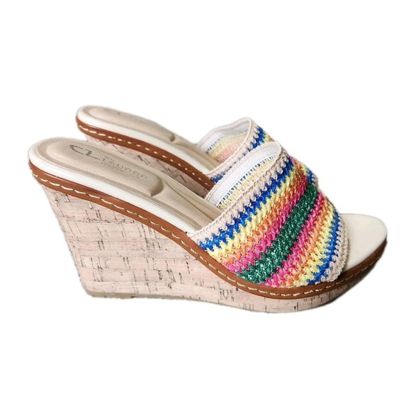 CL By Laundry Beginning Women's multicolor Striped Woven Wedge Sandals 8.5 - Picture 1 of 7